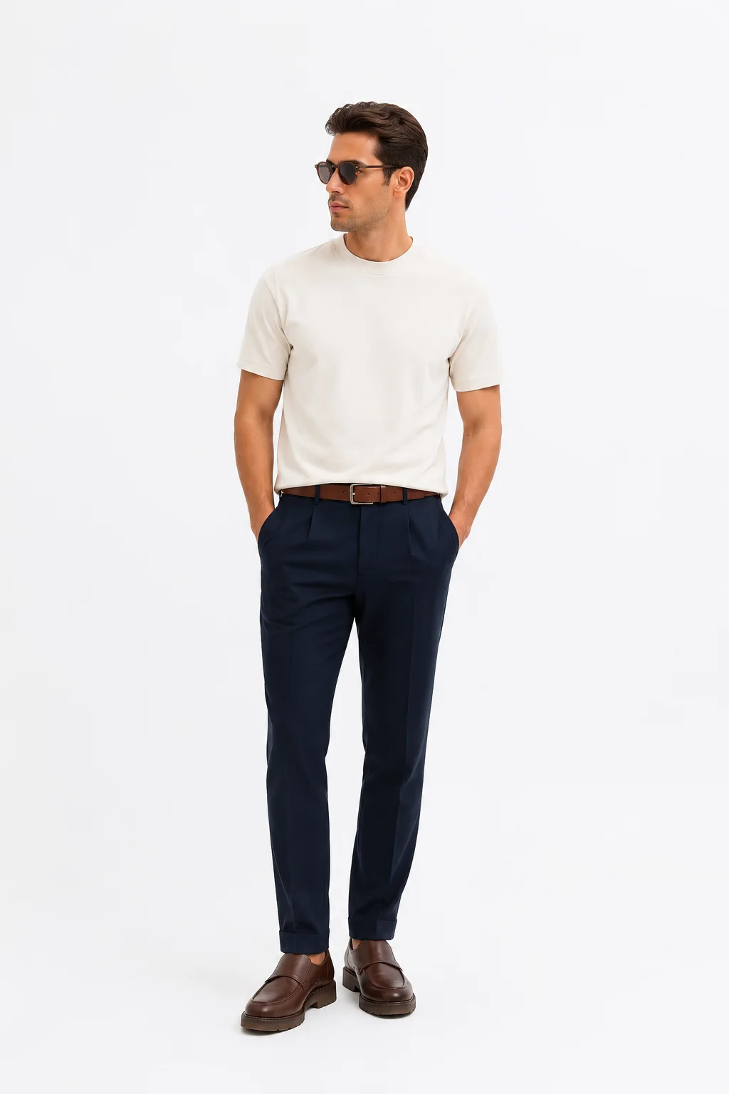Aeterna Erkek Regular Fit Bisiklet Yaka Krem T-Shirt