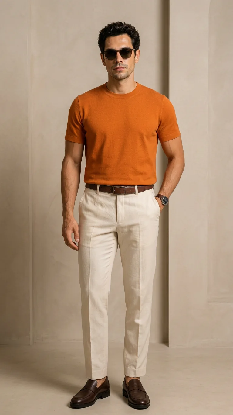 Aeterna Erkek Regular Fit Bisiklet Yaka Turuncu T-Shirt