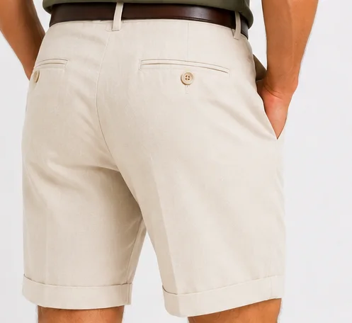 Aeterna Tapered Keten Krem Bermuda Şort