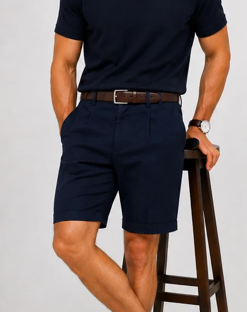 Aeterna Tapered Keten Lacivert Bermuda Şort