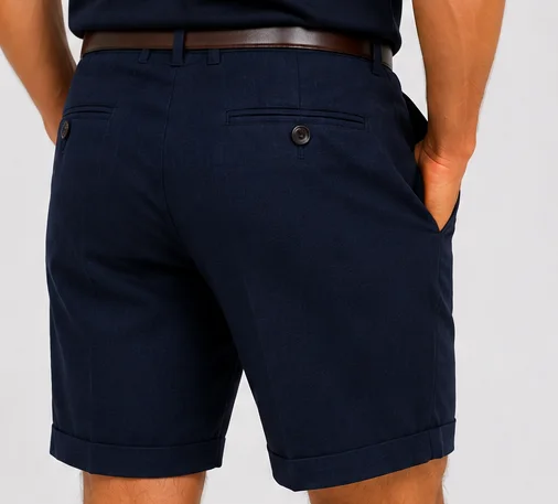 Aeterna Tapered Keten Lacivert Bermuda Şort