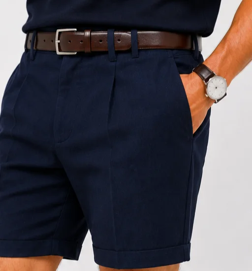 Aeterna Tapered Keten Lacivert Bermuda Şort