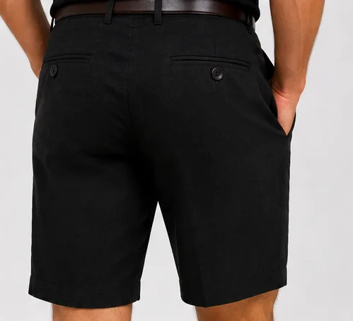 Aeterna Tapered Keten Siyah Bermuda Şort